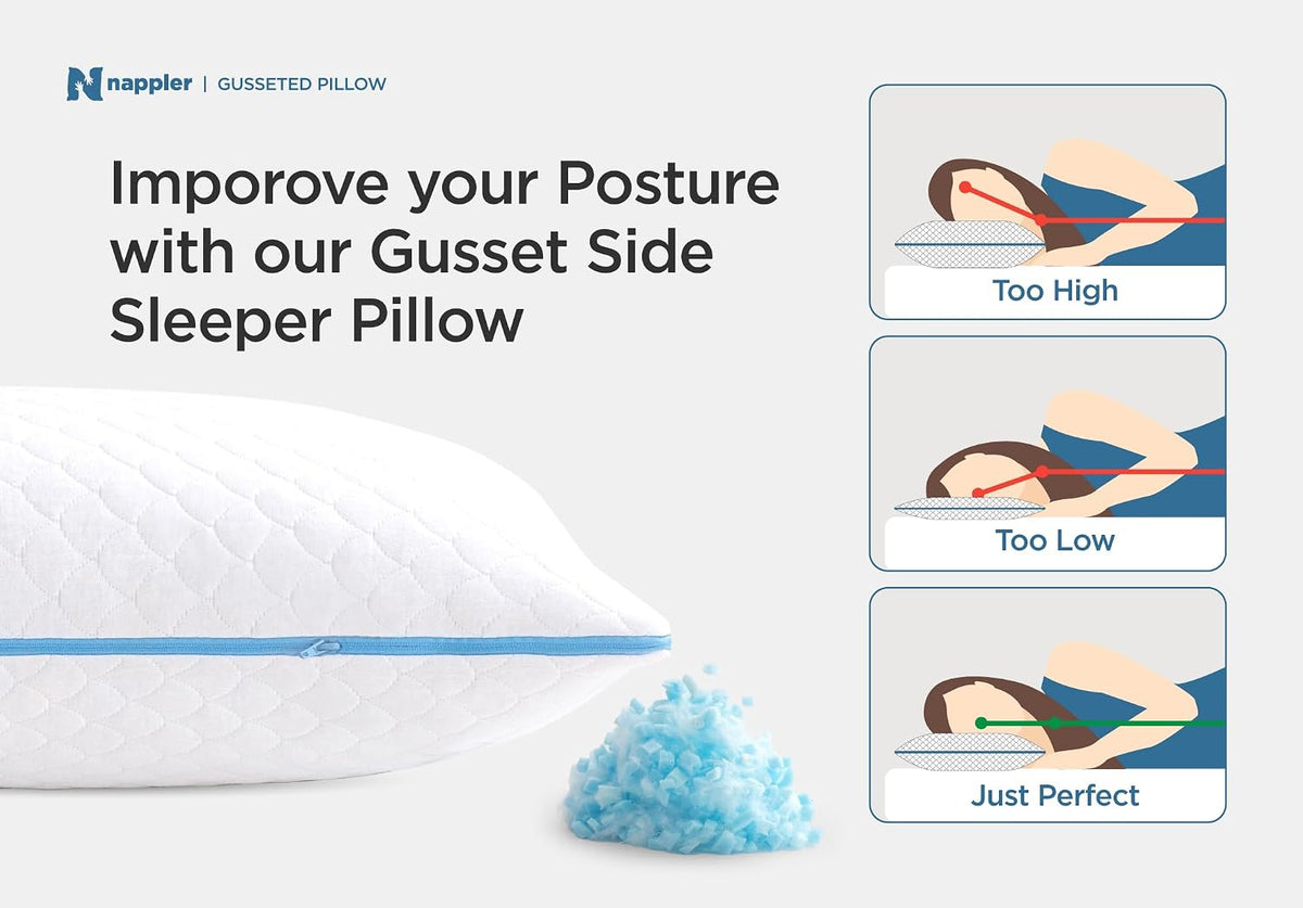 Nappler Side and Back Sleeper Pillow for Neck and Shoulder Pain Relief - Shredded Memory Foam Bed Pillow for Sleeping - 100% Adjustable Fill - Standard Size Modal Washable Case. Extra Fill Included