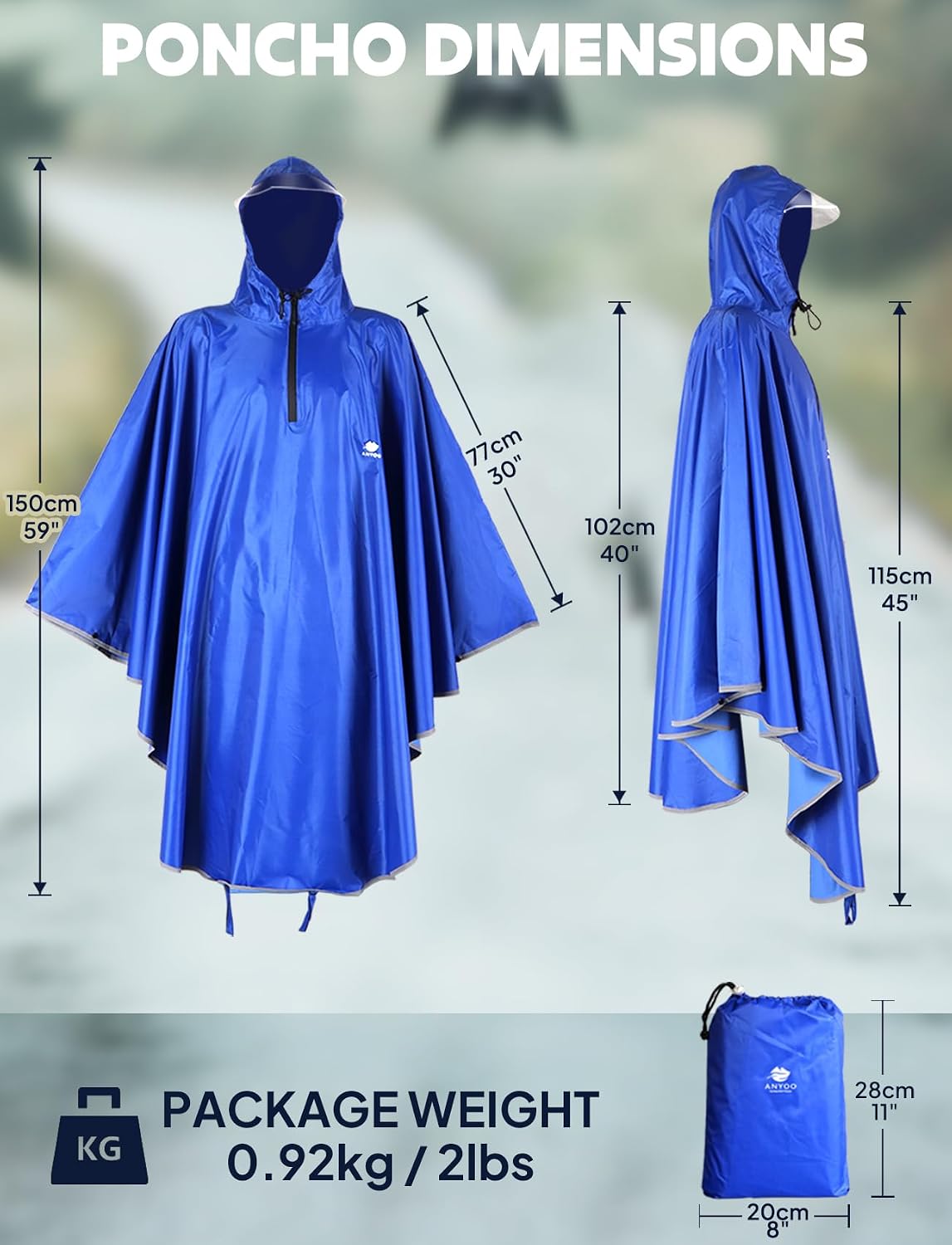 ANYOO Waterproof Rain Poncho Bike Bicycle Rain Capes Lightweight for Adults