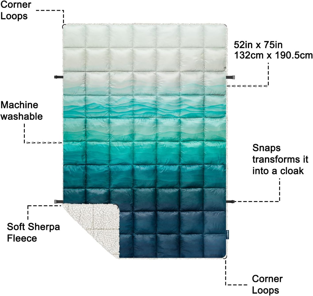 zzlamb Puffy Thick Outdoor Camping Blanket with Sherpa Lining 52x75in