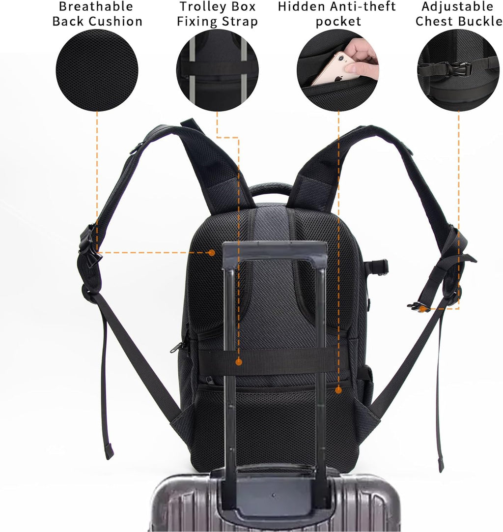 Camera Backpack Hard Shell Imitation Carbon Fiber DSLR, Waterproof Shockproof w/15.6" Lap Comp for Photo, Travelers & Daily.