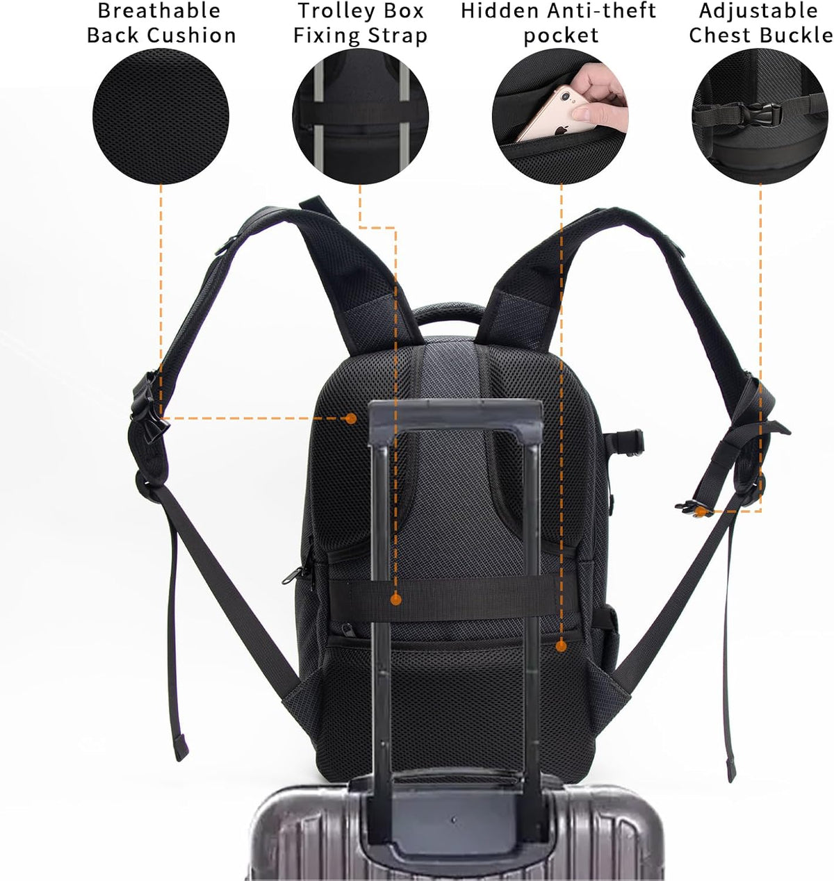 Camera Backpack Hard Shell Imitation Carbon Fiber DSLR, Waterproof Shockproof w/15.6" Lap Comp for Photo, Travelers & Daily.