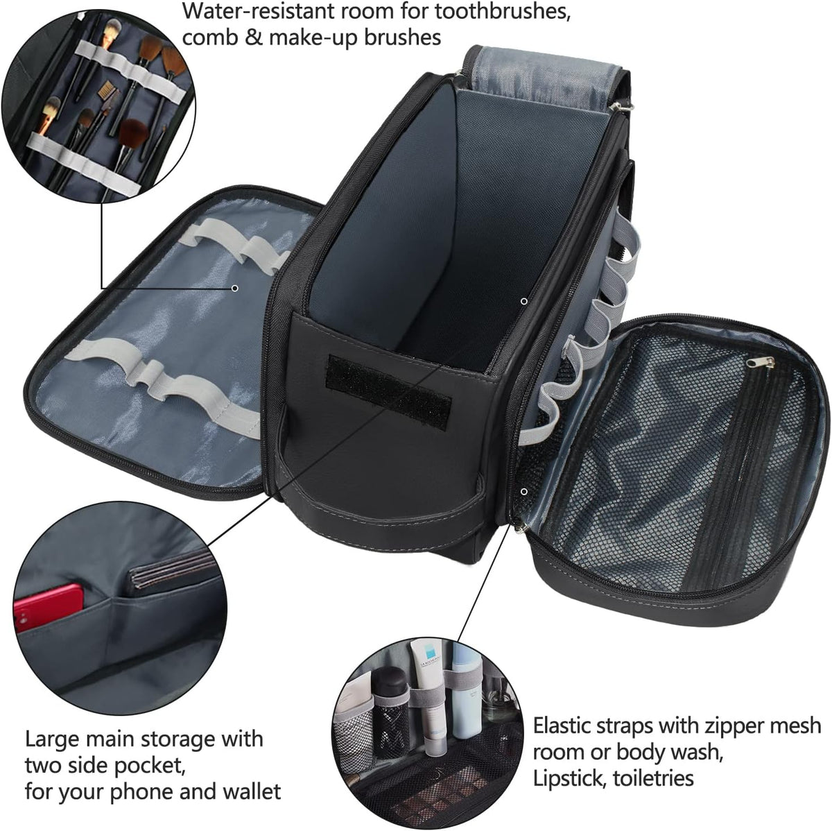 Buruis Extra Large Toiletry Bag for Men, PU Leather Travel Dopp Kit, Black