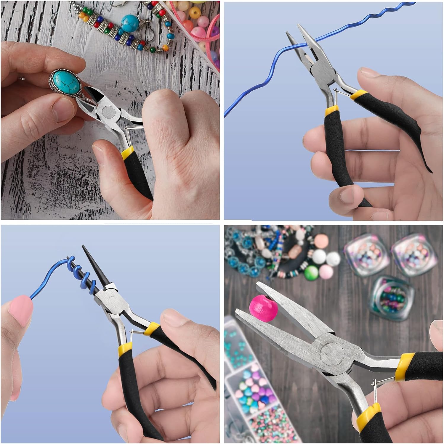 8-Piece 4.5-Inch Mini Pliers Kit - Long Nose, Diagonal, End Cutting, Bent Nose, Combination, Flat Nose, Needle Nose & Round Nose Tools for Jewelry Making