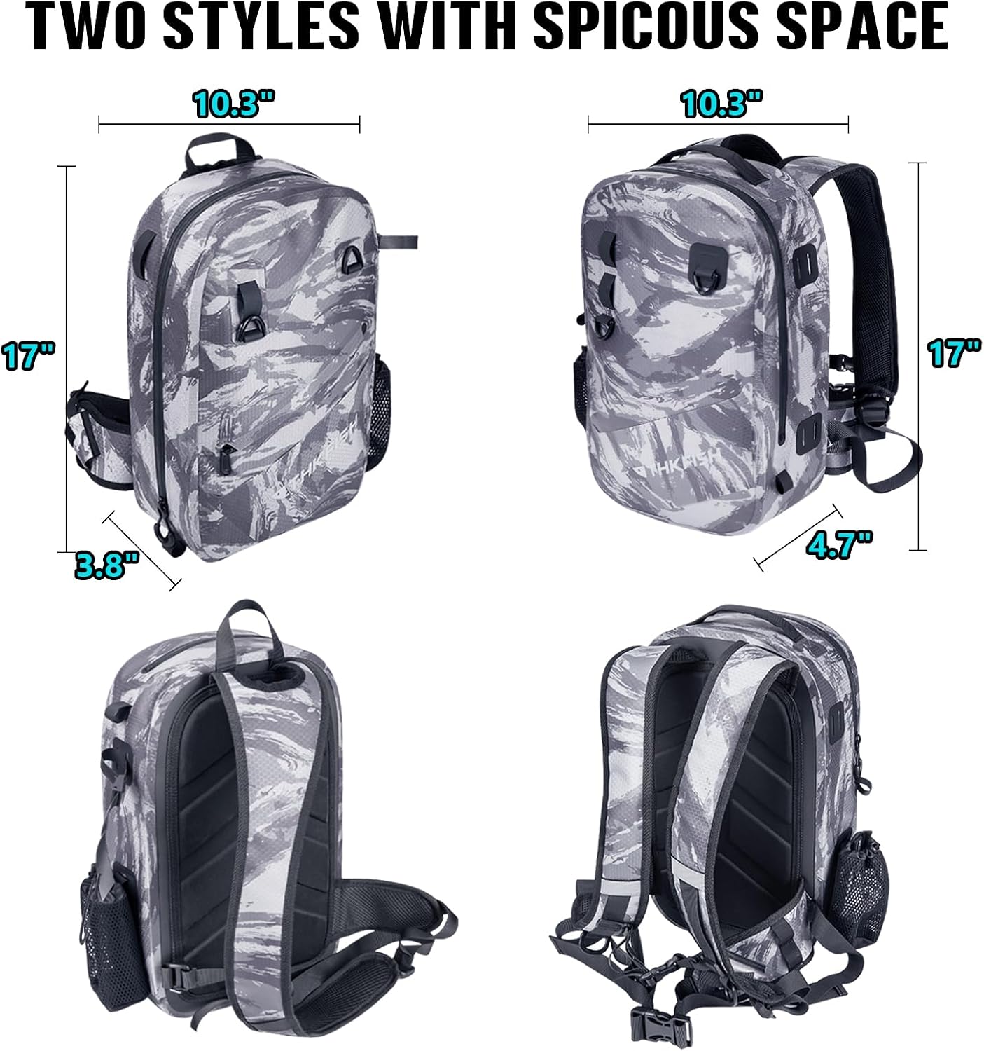 THKFISH IPX8 Waterproof Fishing Backpack with Rod Holder, Lightweight Fishing Sling Bag, Move Freely Fish Gifts for Men