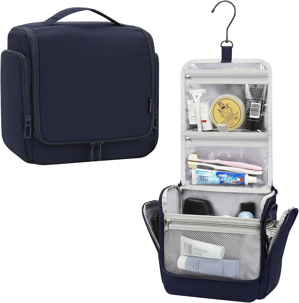 Relavel Hanging Toiletry Bag for Men, Travel Makeup Bag for Women, Blue