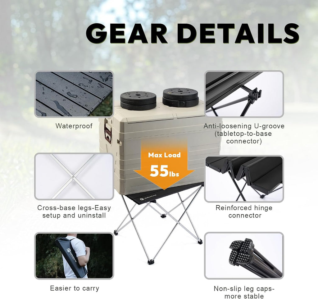 MellowCamp Camping Side Table, Ultralight Aluminum Folding Table, Small Compact Portable Ideal for Camping, Hiking, Beach, Outdoor Cooking, Picnics (Black, Small)