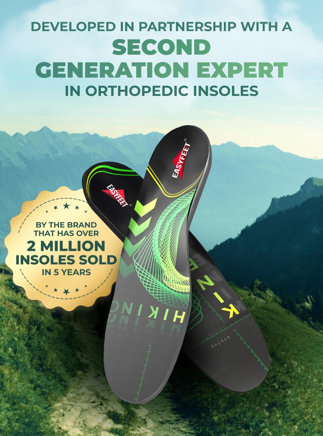 Hiking Boot Insoles for Men & Women - Arch Support Inserts