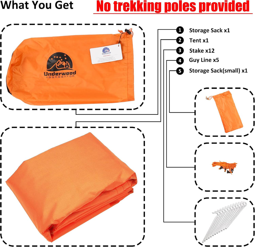 1 Person Trekking Pole Tent, Ultralight Backpacking Hiking Tent (NO Poles)