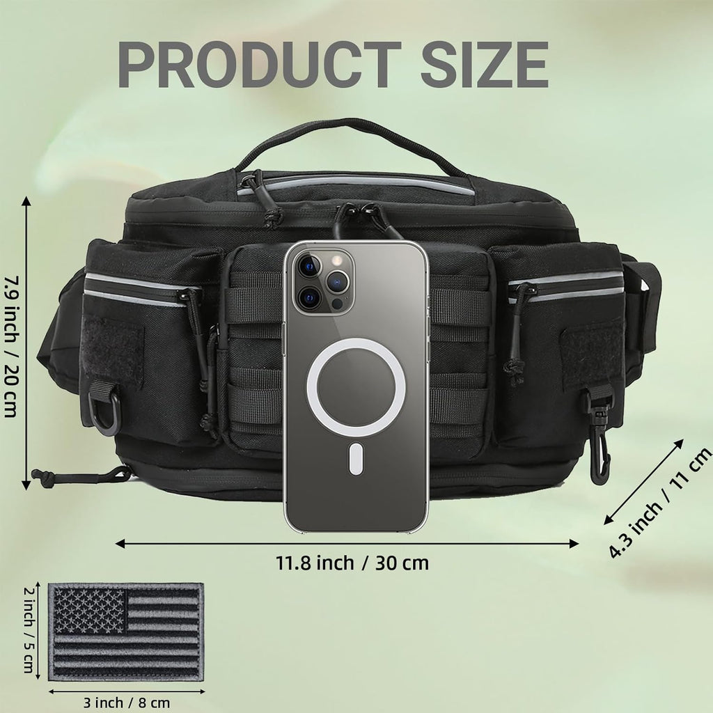 Tactical Fanny Pack ，Utility Bags Military Waist Bag Pack Hip Belt Bumbag for Men Women Fishing Hiking Hunting with Patch (LightBlue)