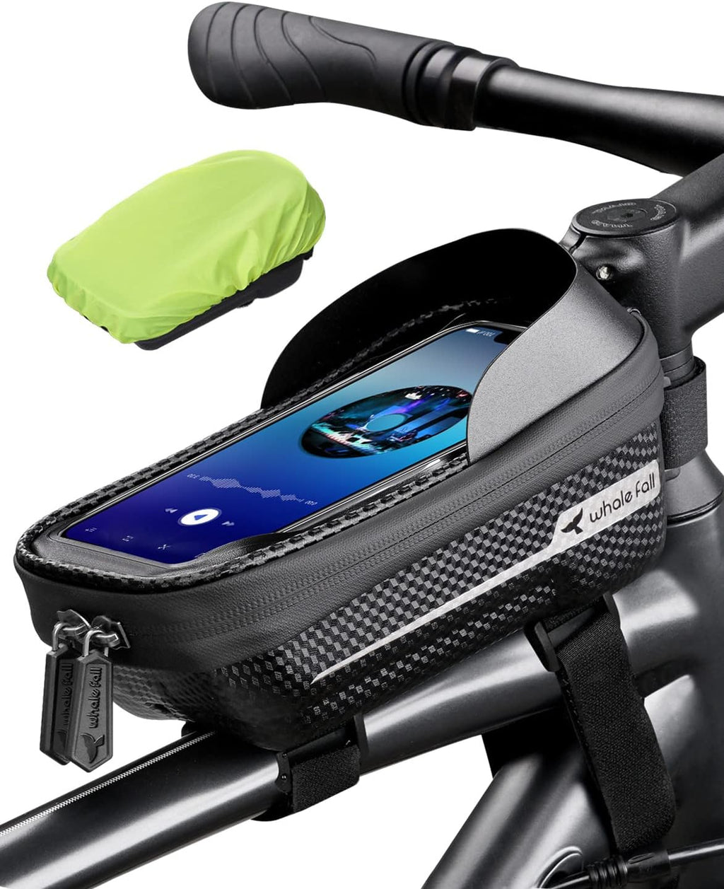 whale fall Bike Frame Bag Waterproof, 3D EVA Hard Shell, Bike Phone Holder