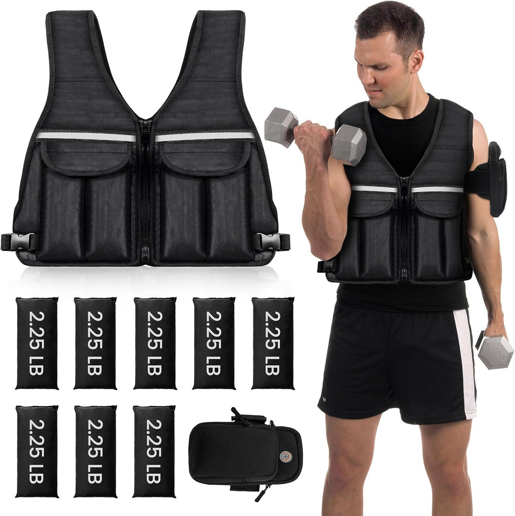 Prodigen Adjustable Weighted Vest, 0-10 lb/0-12 lb/0-18 lb Weight Vest for Women and Man with 8 Removable Sandbag and Pocket | Weighted Vest for Walking, Running, Weight Loss, Strength Training