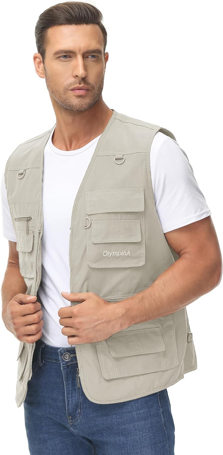 Lentta Men's Fishing Vest Summer Outdoor Lightweight Work Photo Vest 16 Pockets