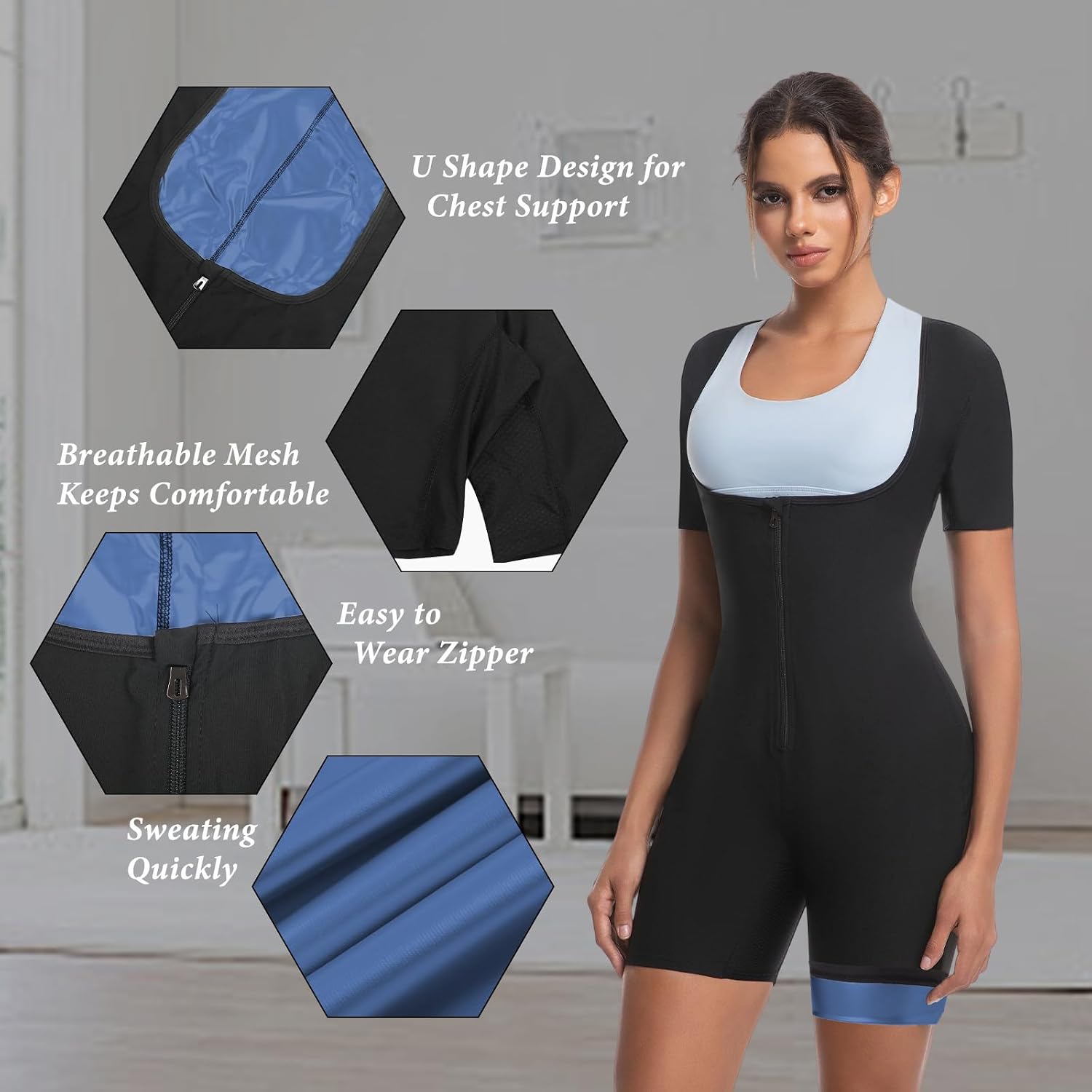 Sauna Suit for Women Weight Loss Sweat Waist Trainer Sweat Shirt Full Body Compression Shaperwear Slimming Workout