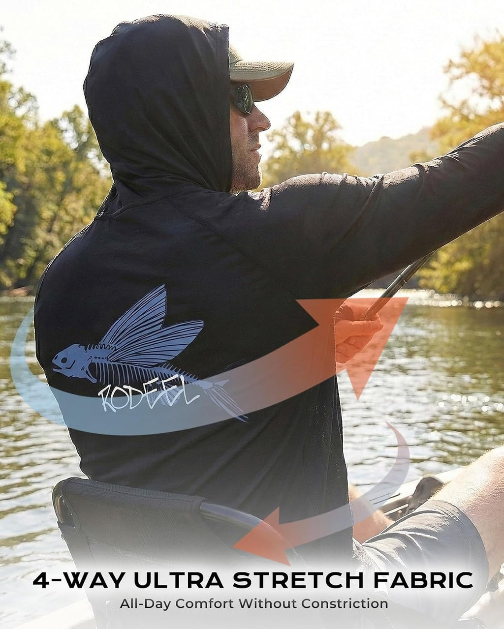 Rodeel UPF 50+ Men’s Long Sleeve Performance Fishing Hiking Shirt with Mask UV Neck Gaiter Hoodie
