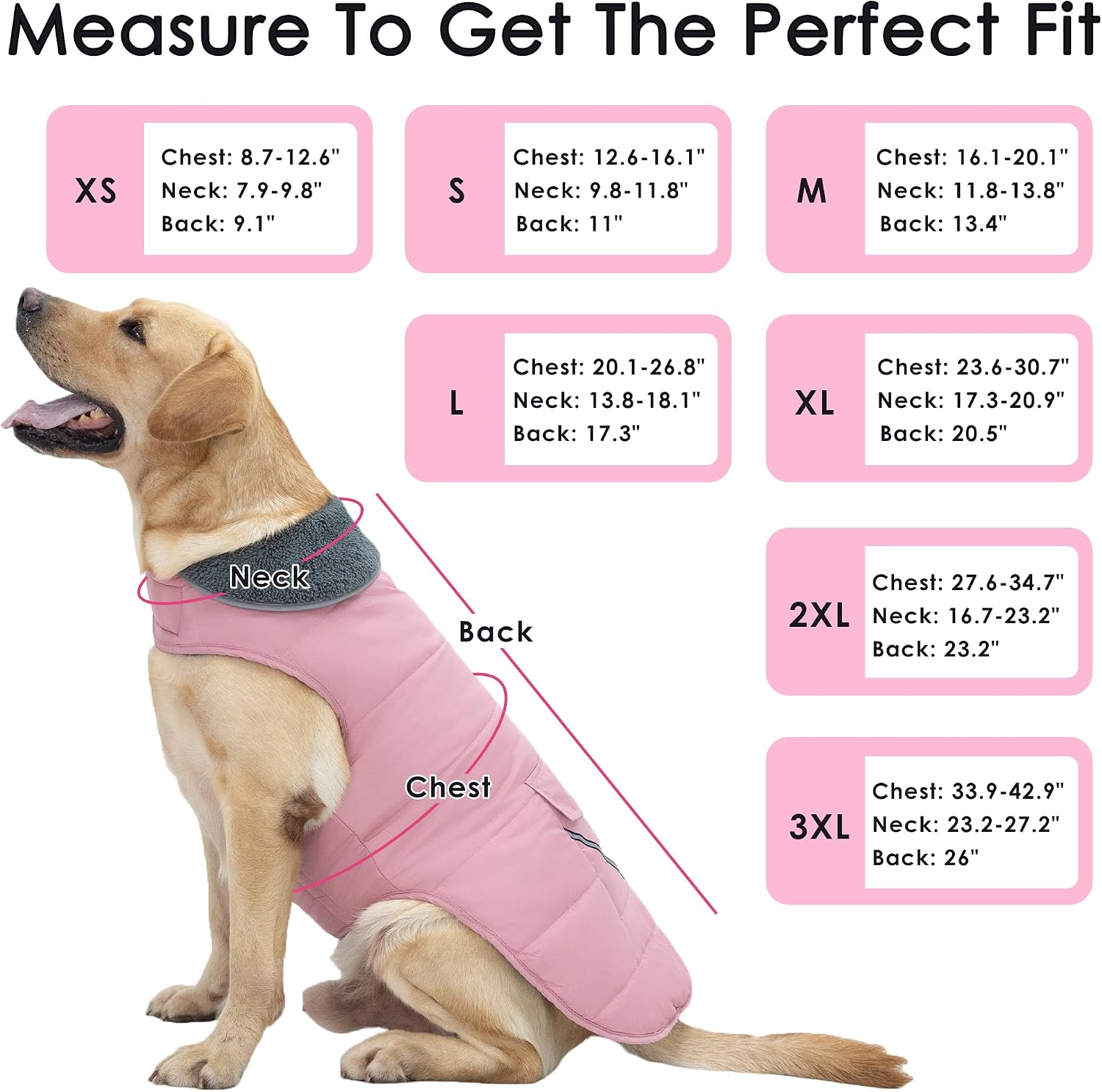 Petglad Dog Coat, Waterproof Dog Winter Jacket with Pocket, Reflective Adjustable Pet Snow Vest, Warm Cozy Fleece Sweater for Small Medium Extra Large Dogs - Light Pink, XS