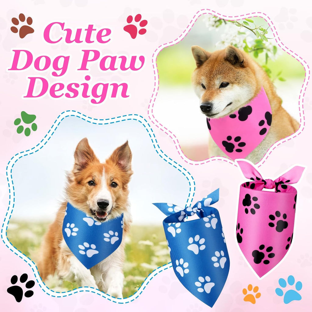 Abbylike 100 Pcs Paw Print Dog Bandanas Bulk, National Dog Day Paw & Bone