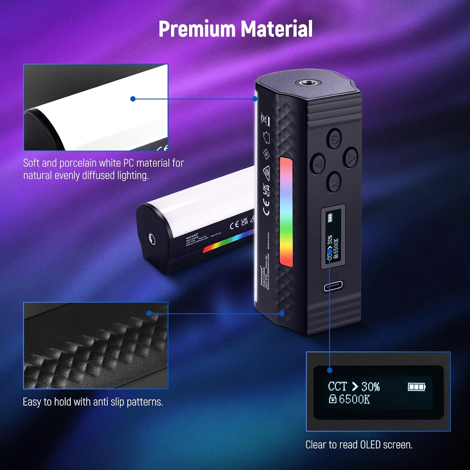 NEEWER Basic Magnetic Handheld Light Wand, 360° Full RGB Mini LED Video Light Stick, 2500mAh Battery, 2500-8500K Dimmable Camera Tube Light for Studio Photography TikTok YouTube Vlog, TL96RGB