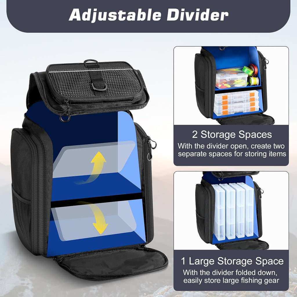 MoKo Large 40L Fishing Tackle Backpack with Rod Holders & Bait Binder