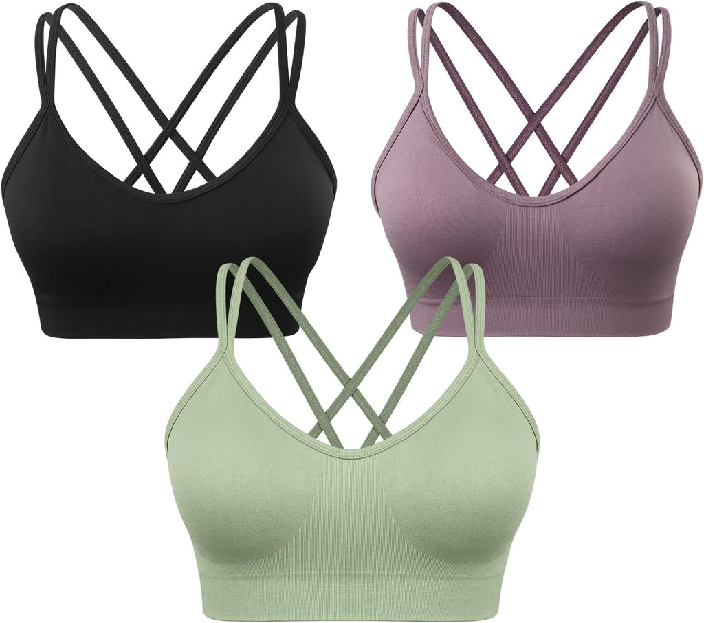 VEQKING Strappy Cross Back Women Sports Bras with Removable Cups