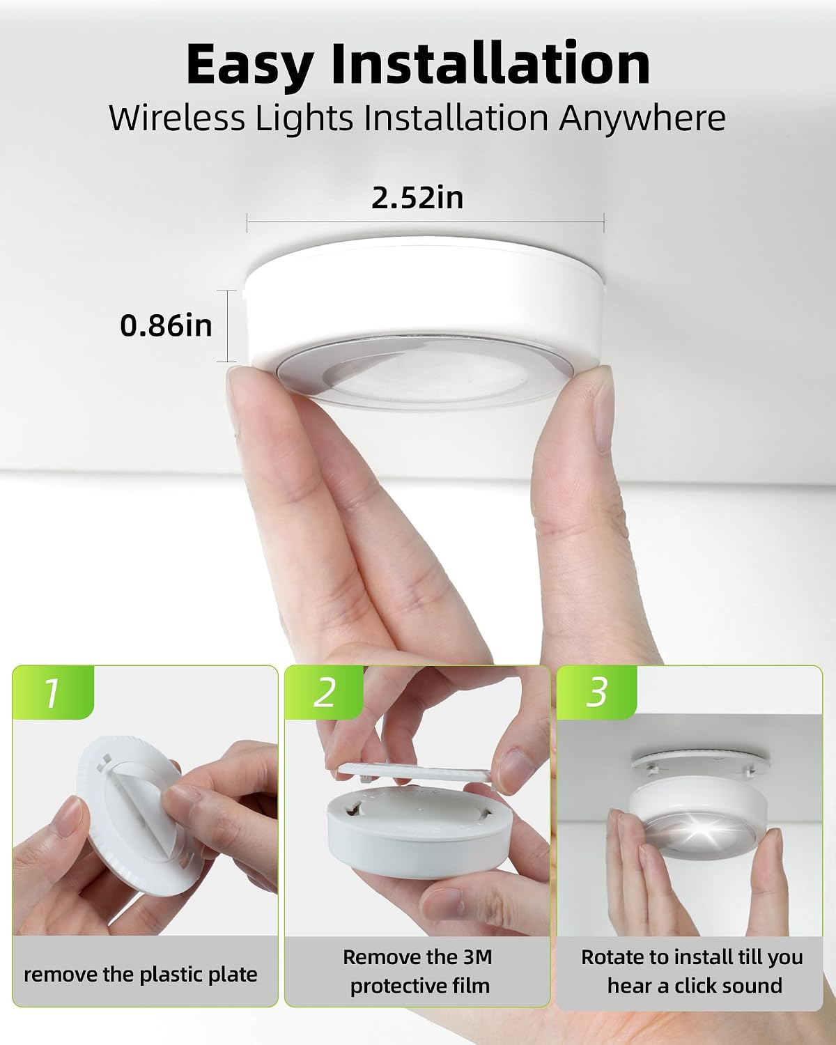EZVALO LED Puck Lights, Rechargeable Stick On Tap Lamp, Touch Light, 2.95'' Mini Tap Light, 3 Color Temps,Under Cabinet Lights Wireless, Ideal for Kitchen,Closet,Pantry,Camper(4 Pack)