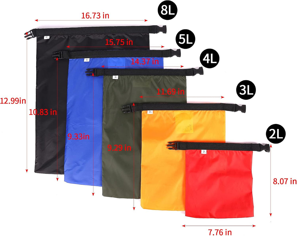 Dry Bags Waterproof Set, 5 Packs Ultralight Waterproof Bags Small Stuff Sack Water Proof Bag Dry Packs, Outdoor Dry Bag Keep Gear Dry for Backpacking Hiking Boating Camping Travel