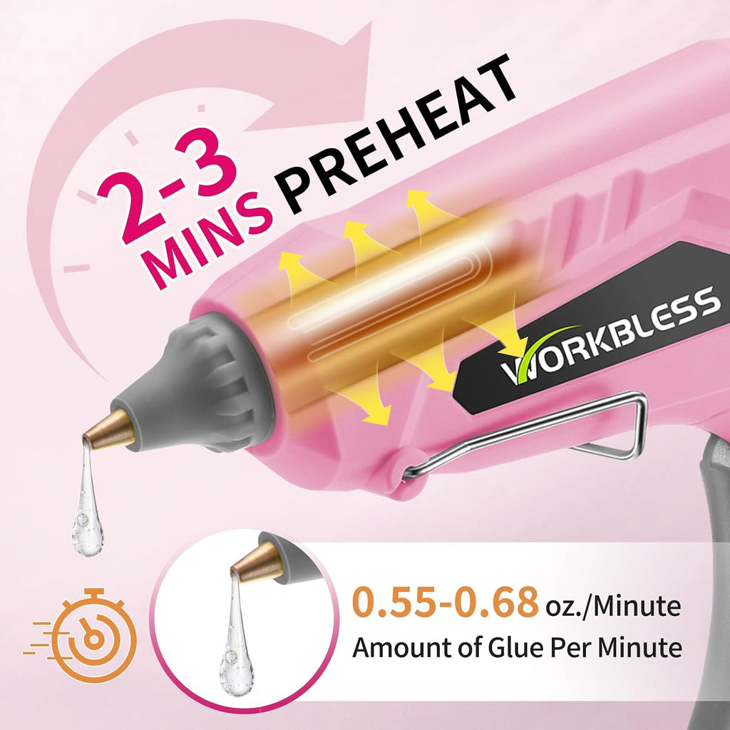 Hot Glue Gun Large 60W/100W Dual Temp W/Full Size Stick Set,Pink