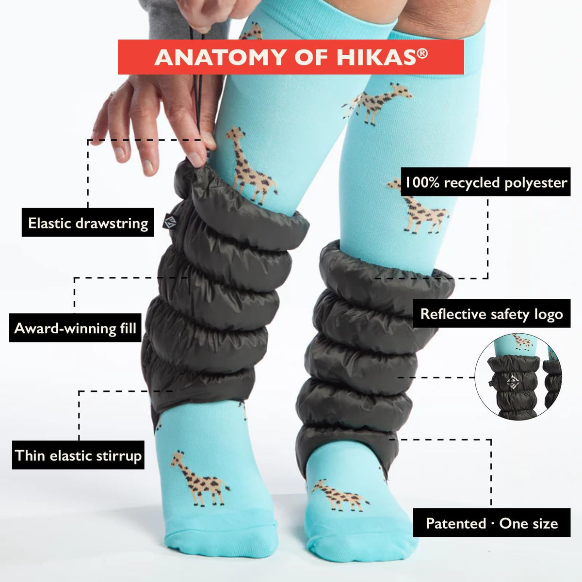 Hikas Gaiters - One Size Water Resistant Ankle Gaiters for Hiking, Snow, Mud, Sand & Tick Protection, Cozy Recycled Lightweight Outdoor Cuffs for Boots & Sneakers