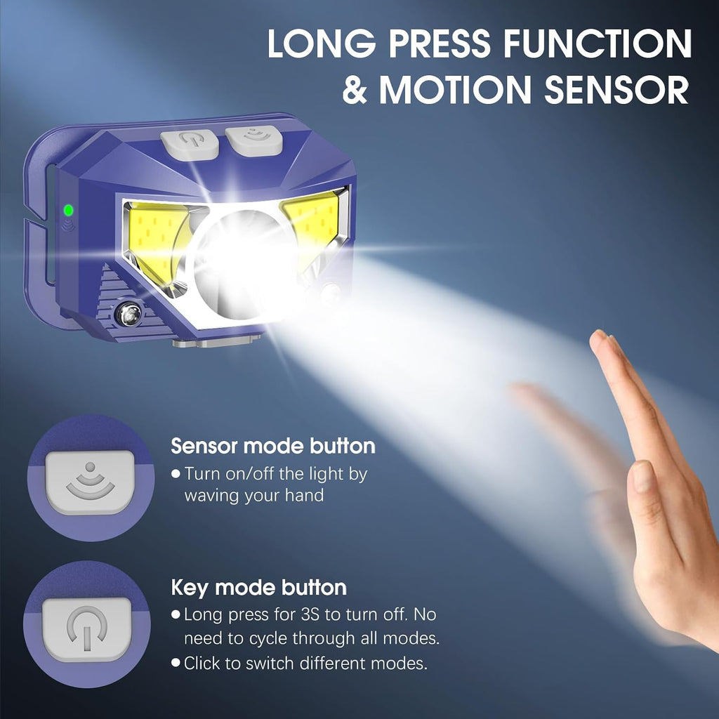 LHKNL Headlamp Flashlight, Lumen Bright Head Lamps LED Rechargeable-Blue