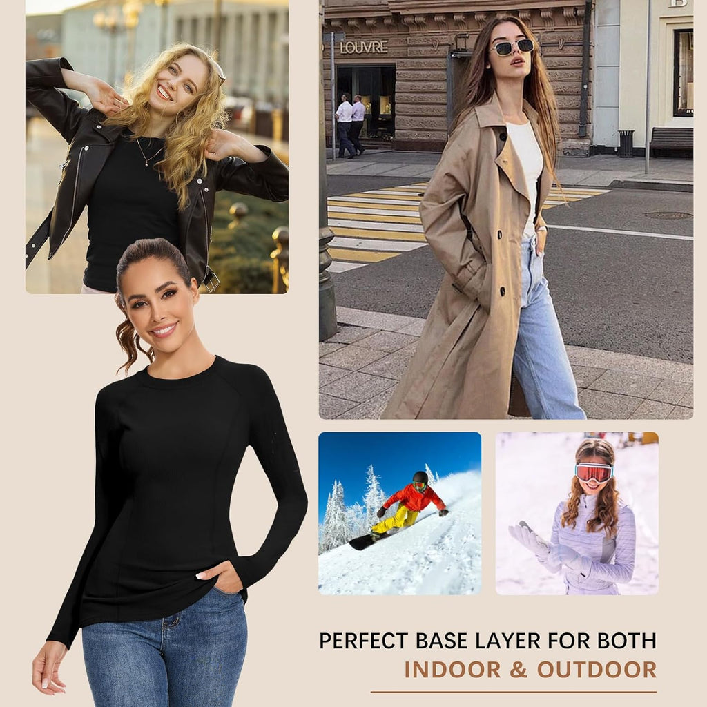 WOWENY Thermal Shirts for Women Fleece Long Sleeve Base Layer Top Winter