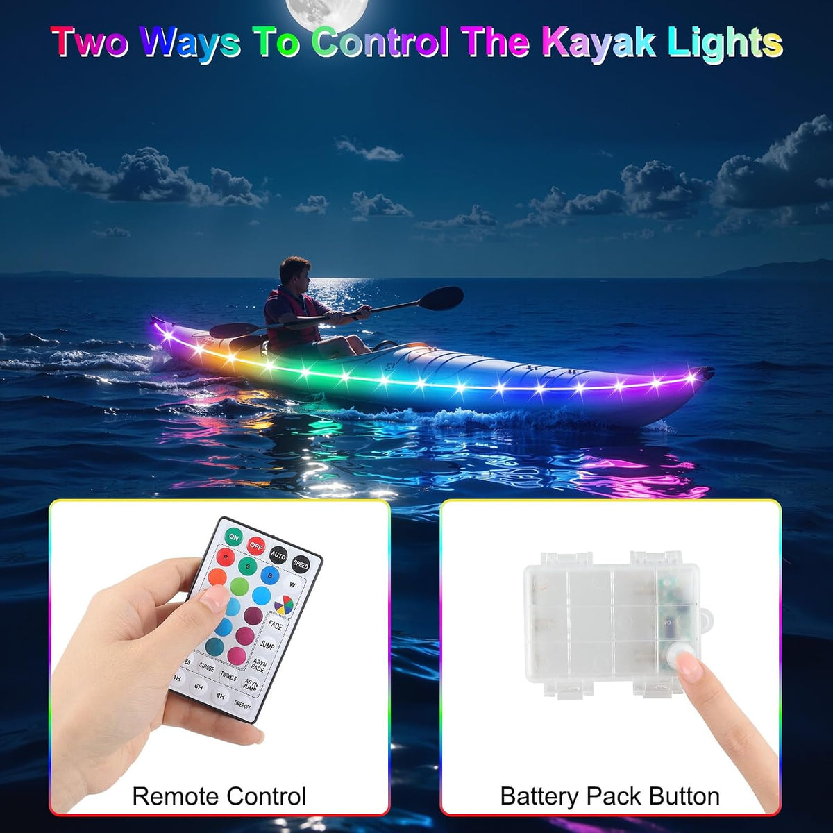 22 Ft Kayak Paddle Board Lights, Battery Operated Led Boat Interior Lights with Remote Control, 16 Light Colors & 7 Modes Waterproof Led Light for Boats Kayak Yacht Pontoon