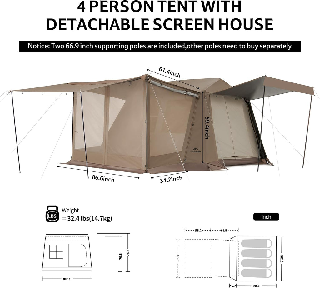 Naturehike Village Instant Tent, 4 Person 8 Person Camping Tent with Full Rainfly, Waterproof Large Cabin Tents for Car Camping