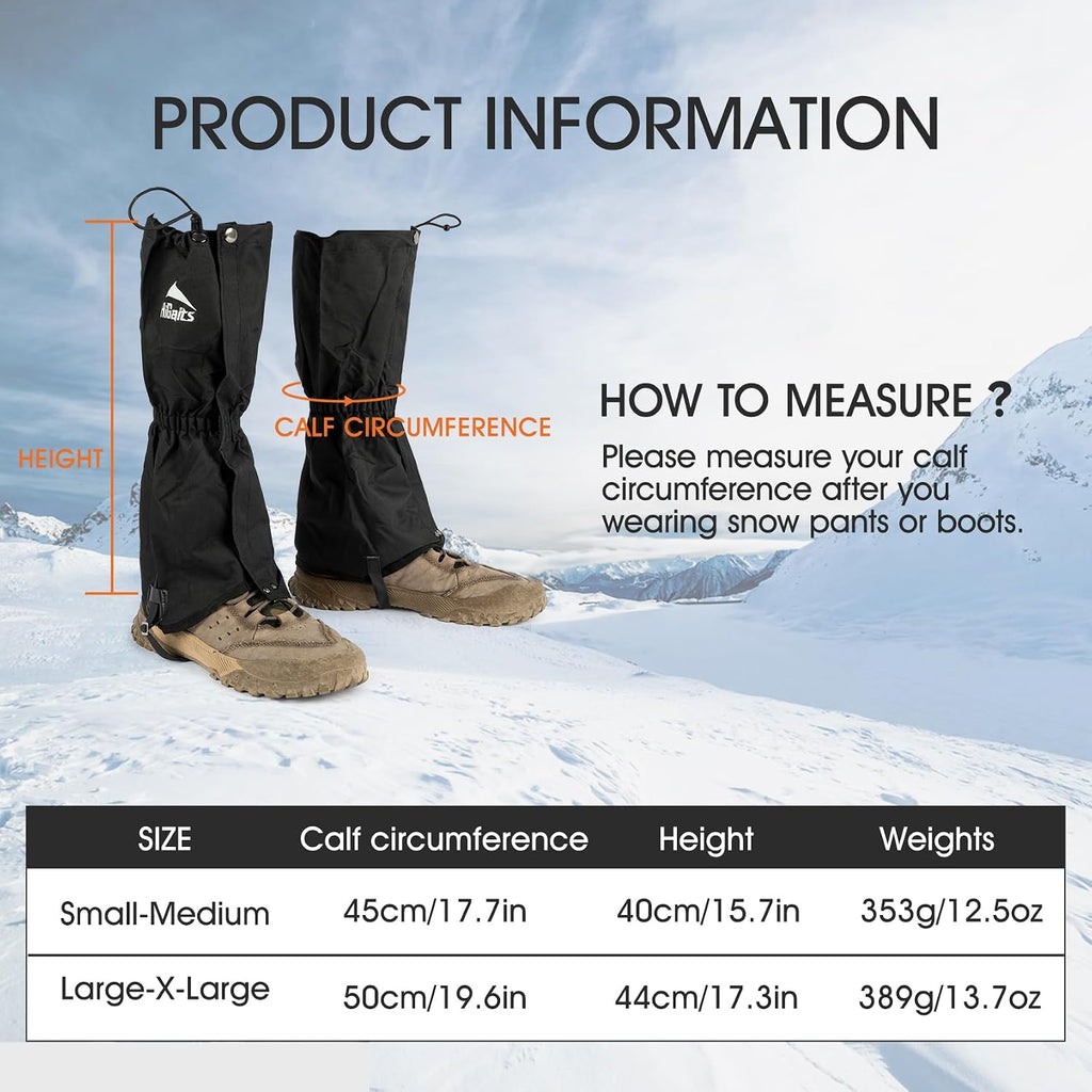 Leg Gaiters for Men and Women Waterproof Adjustable Gators for Hiking Boots in Climbing Hunting Trekking Snow Gaiters