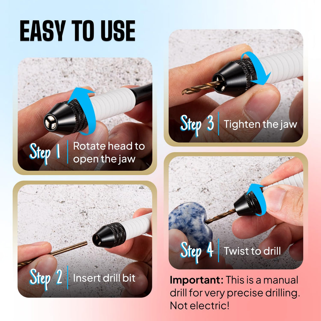 Micro Drill Bits Set with Pin Vise Hand Drill Manual, Jewelry Drill Kit