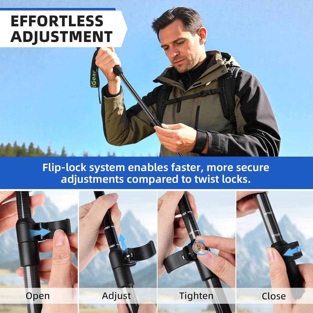 aiGear Carbon Fiber Trekking Poles, Collapsible Hiking Poles, 24-53 in