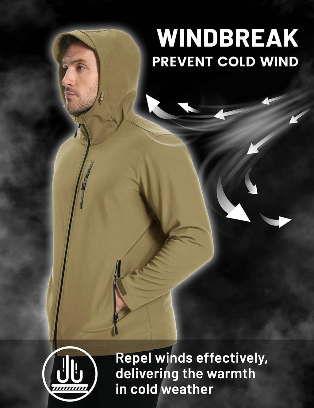 TACVASEN Mens Hooded Fleece Lined Waterproof Softshell Jacket Lightweight