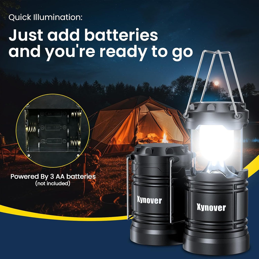 4-Pack Camping Lanterns,LED Lights Powered By Battery,Magnetic Base,Hanging Hook,Collapsible, Waterproof for Emergency, Hiking,Hurricane,Campsites,Lanterns for Power Outages