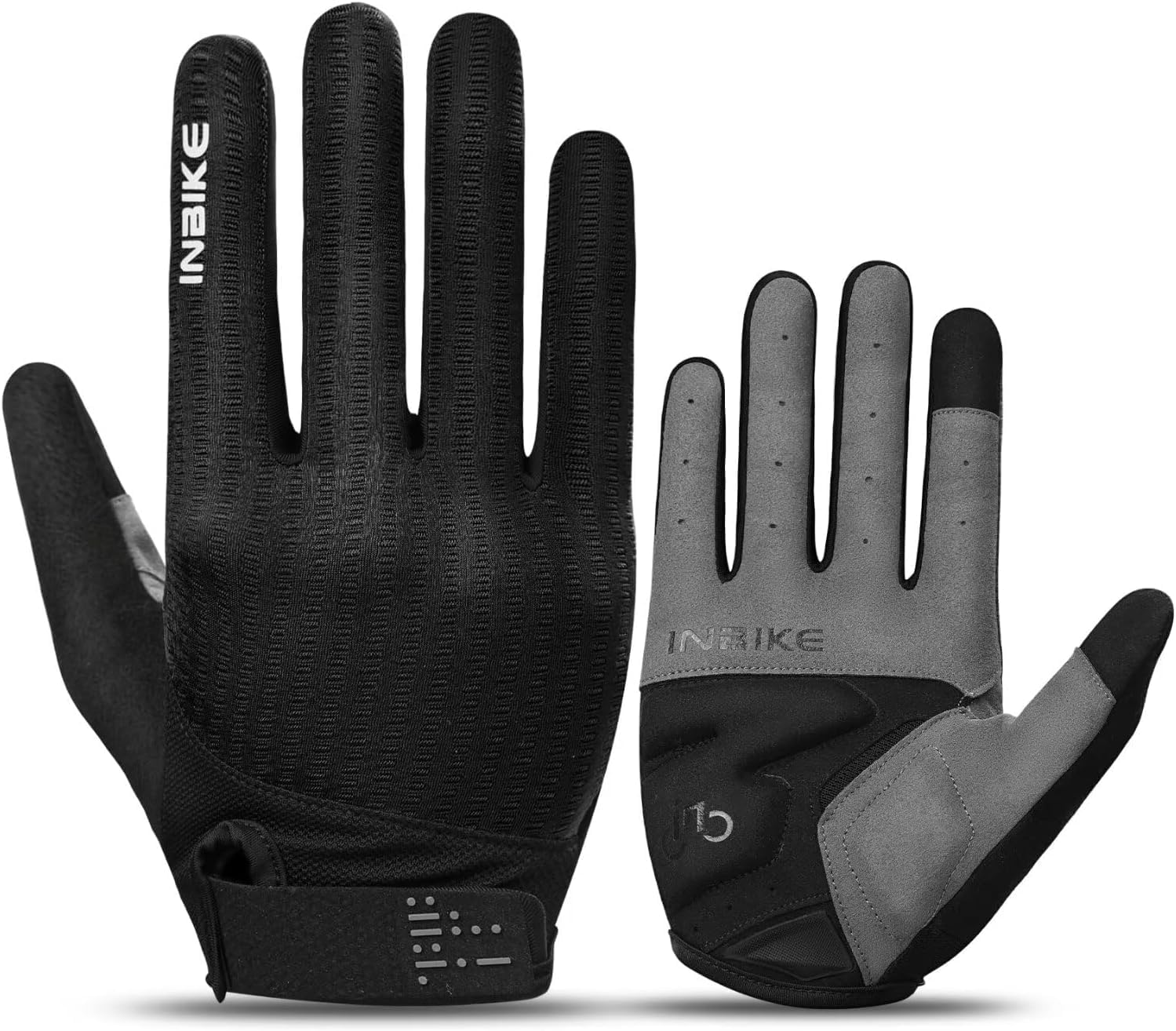 INBIKE Cycling Gloves for Men Women, Shock-Absorbing Memory Gel Padded Biking Gloves, Bicycle Breathable Touchscreen Reflective Full Finger Bike Gloves