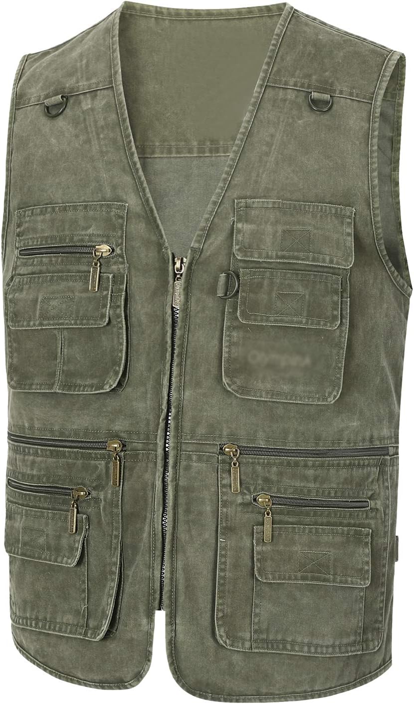 Spanye Mens Safari Travel Photo Vest Outdoor Fishing Multi Pocket Jacket Beige