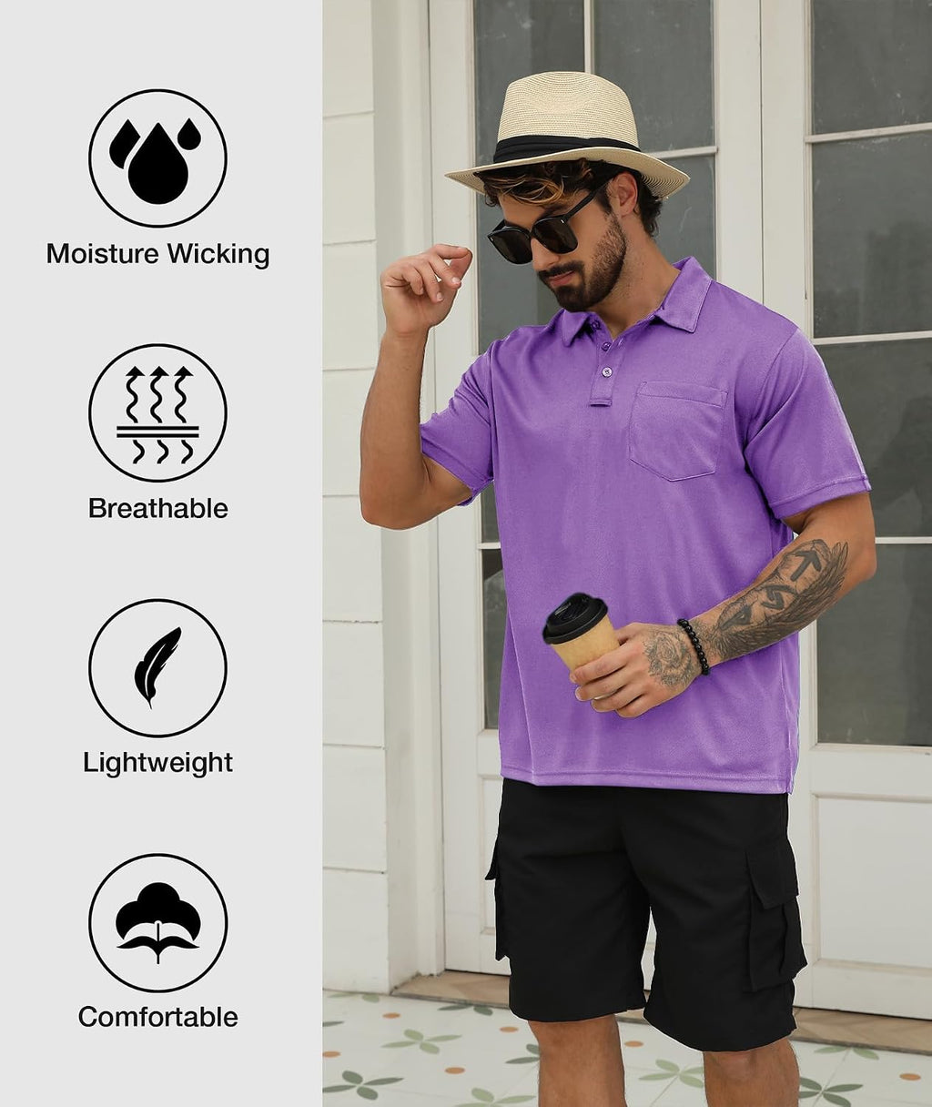 SCODI 5 Pack Mens Pocket Polo Shirts Short Sleeve Golf Casual Work T-Shirt