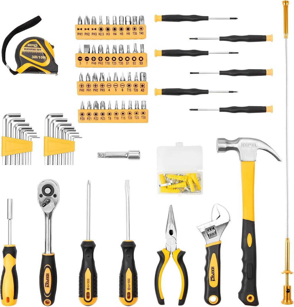 KOOPOOL Tool Set, Tool Box Kit for Mechanic and Car, General Household Home Tool Kit, Basic Tool Kit for Home Auto Repair, with Storage Case