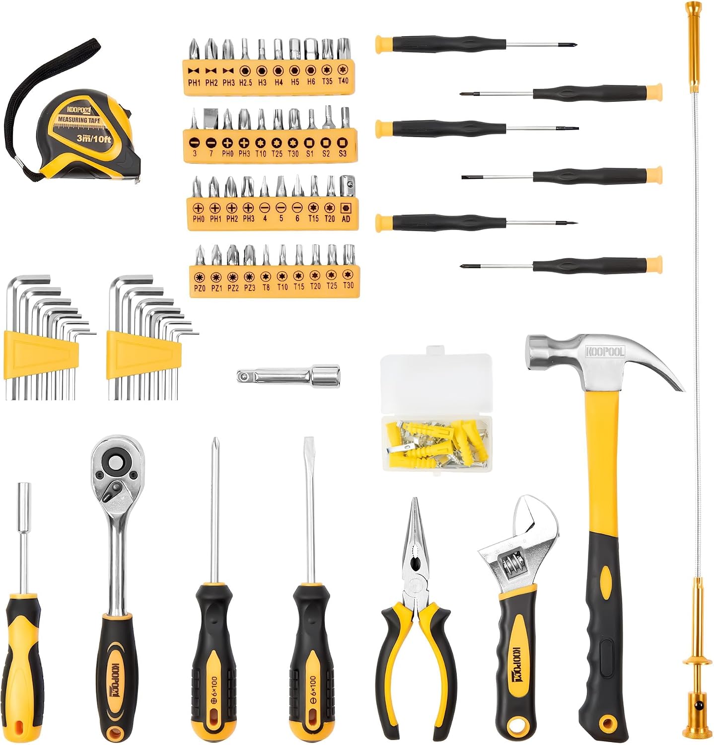 KOOPOOL Tool Set, Tool Box Kit for Mechanic and Car, General Household Home Tool Kit, Basic Tool Kit for Home Auto Repair, with Storage Case