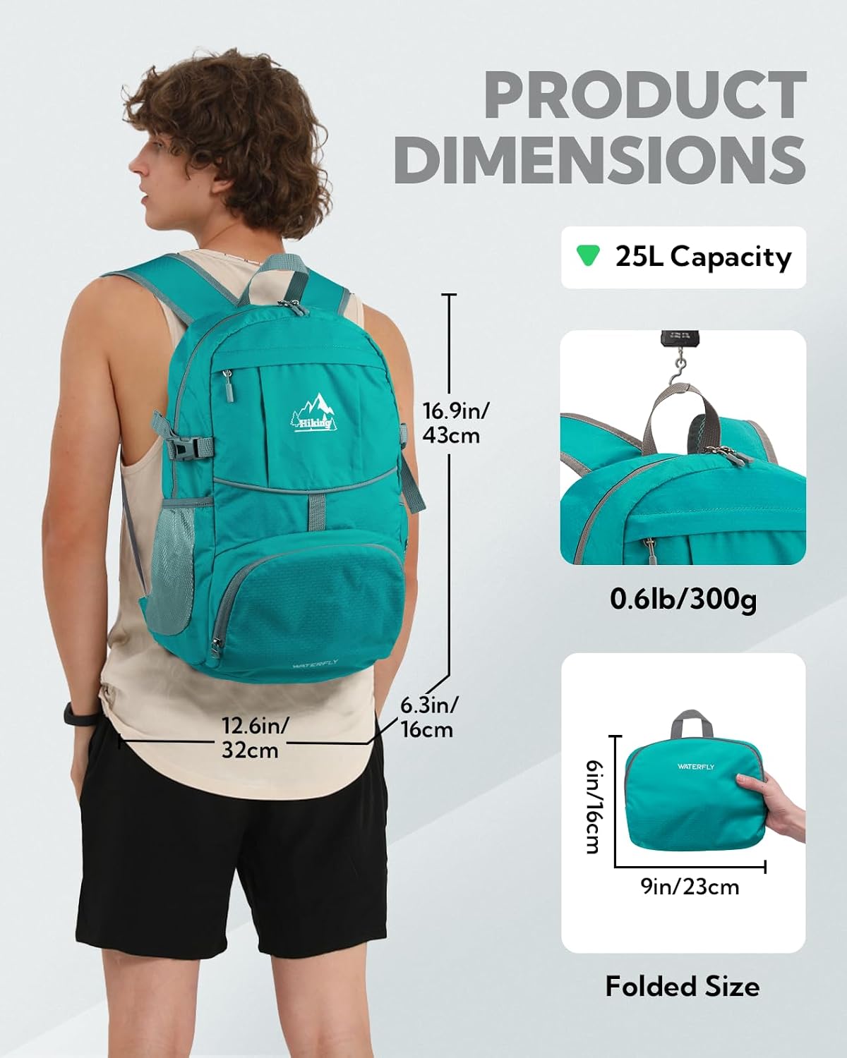 WATERFLY Small Lightweight Packable Hiking Backpack Foldable Travel Daypack