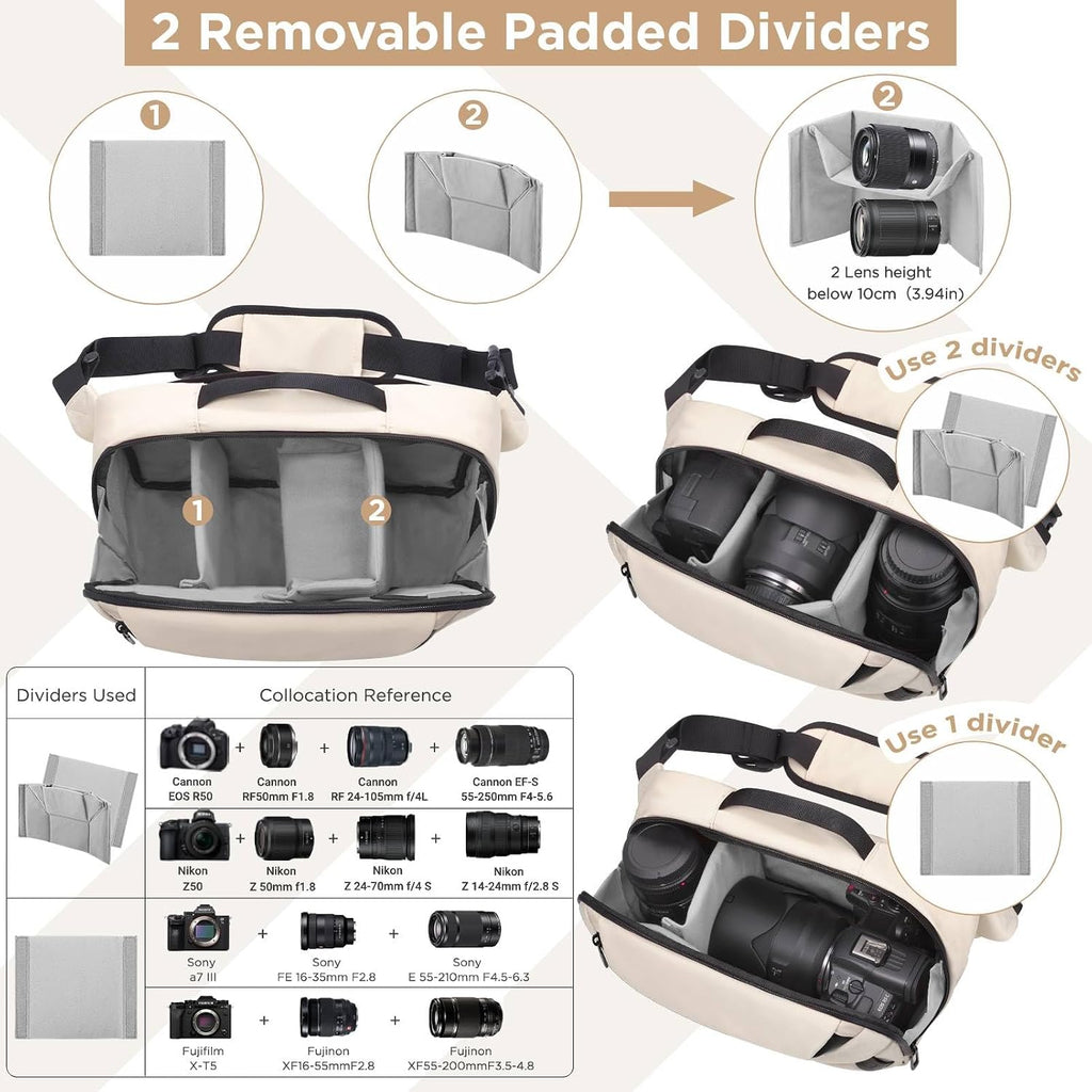 TAAOKA Camera Sling Bag,Waterproof Camera Case with Tripod Holder,Lightweight DSLR/SLR/Mirrorless Camera Bags Crossbody for photographers-Beige