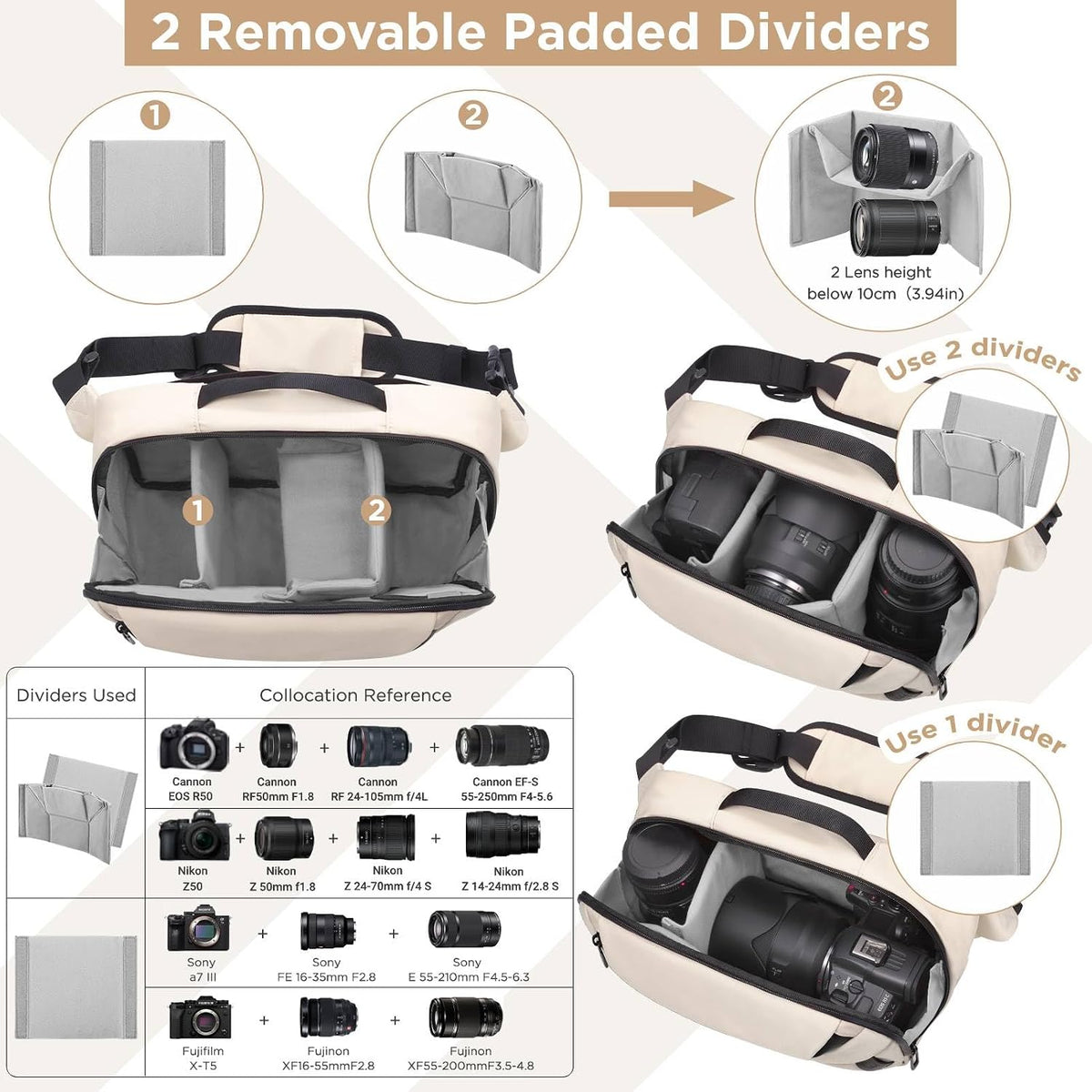 TAAOKA Camera Sling Bag,Waterproof Camera Case with Tripod Holder,Lightweight DSLR/SLR/Mirrorless Camera Bags Crossbody for photographers-Beige