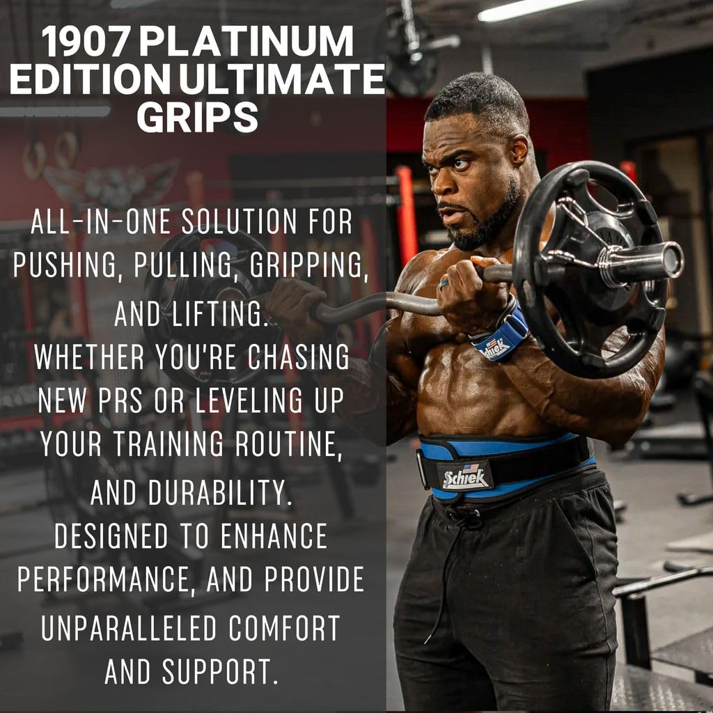 Schiek Sports Model 1907 Platinum Edition Ultimate Grips - 3 in 1 Weight Lifting Straps Wrist Wraps and Grip Pads