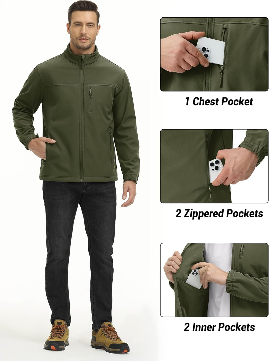 TACVASEN Mens Lightweight Softshell Jacket Fleece Waterproof Windbreaker