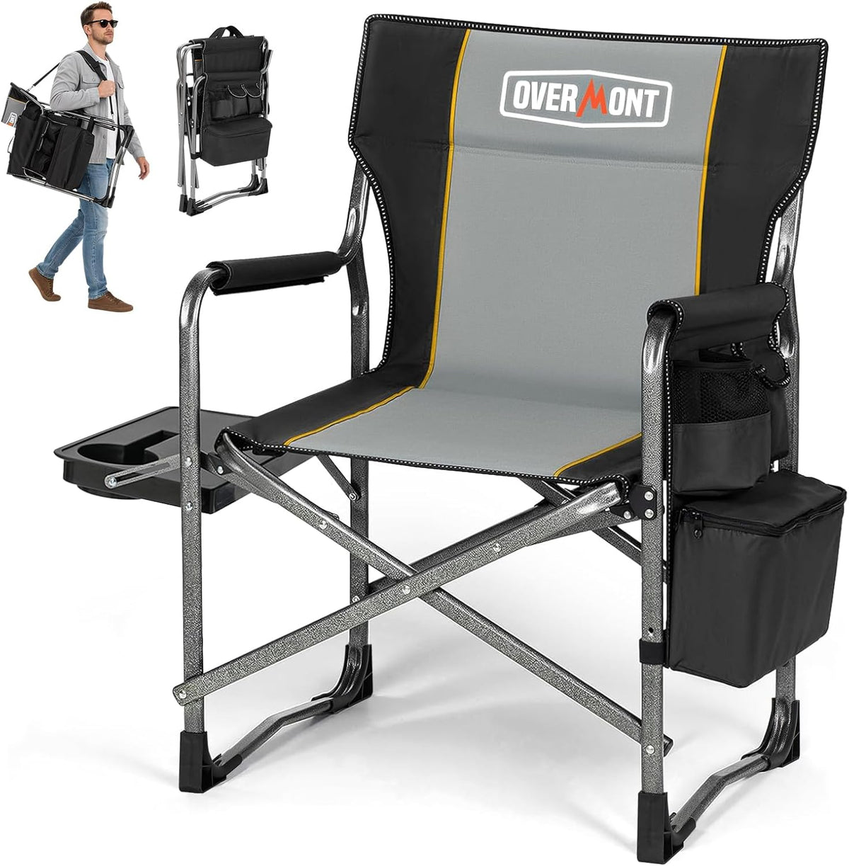 Overmont Folding Camping Chair with Side Table, Cooler Bag, 400 lb Capacity