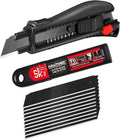 HAUTMEC Pro 18mm Black Auto-Lock Utility Knife Set Including 10pcs Ultra Sharp Black Snap-off Blades in Case, HT0094-KN