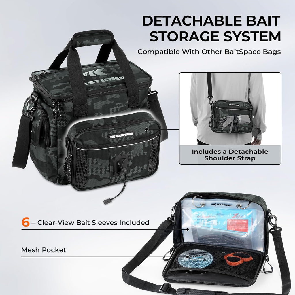 KastKing BaitSpace Tackle Bag with Removable Bait Binder, 4 Tackle Boxes