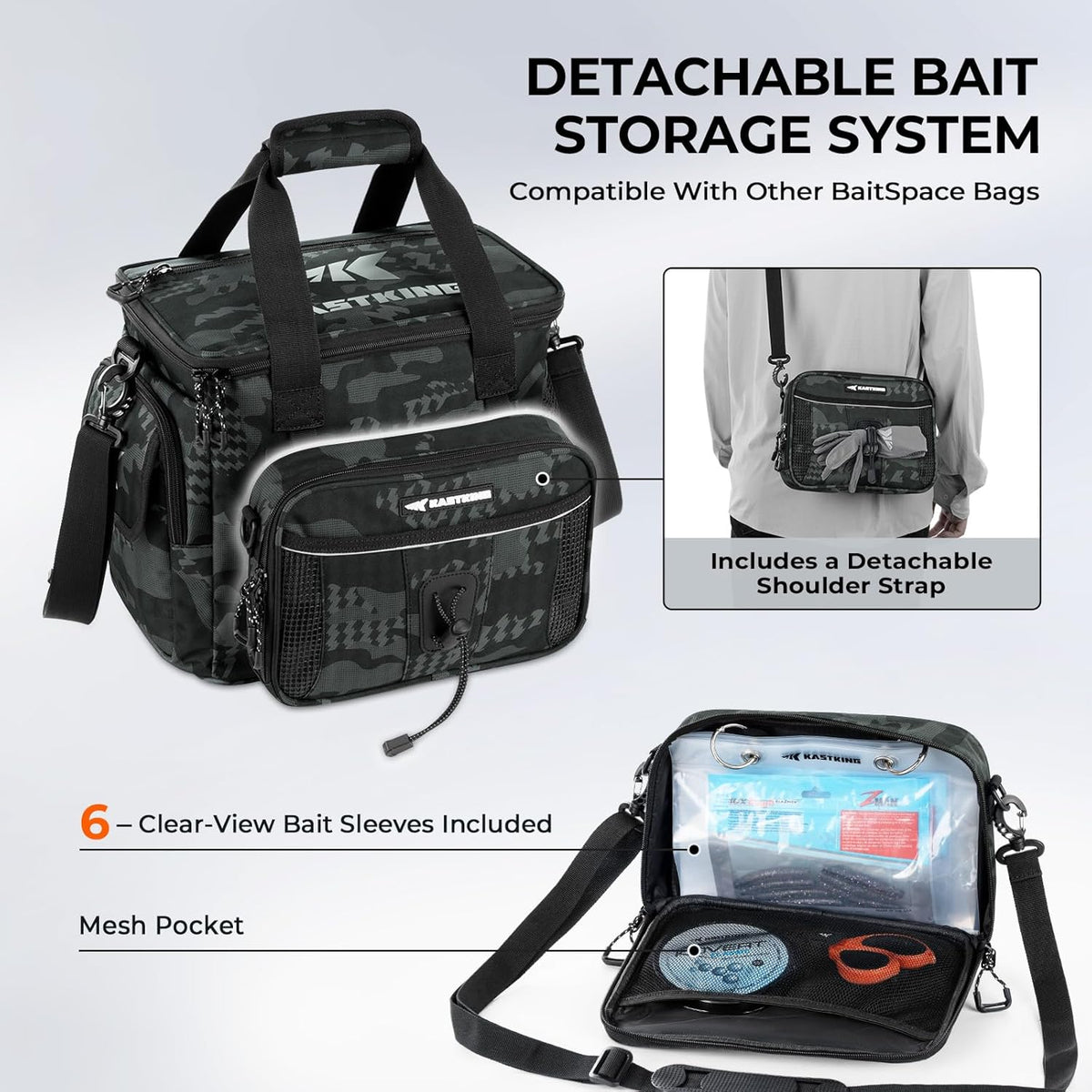 KastKing BaitSpace Tackle Bag with Removable Bait Binder, 4 Tackle Boxes